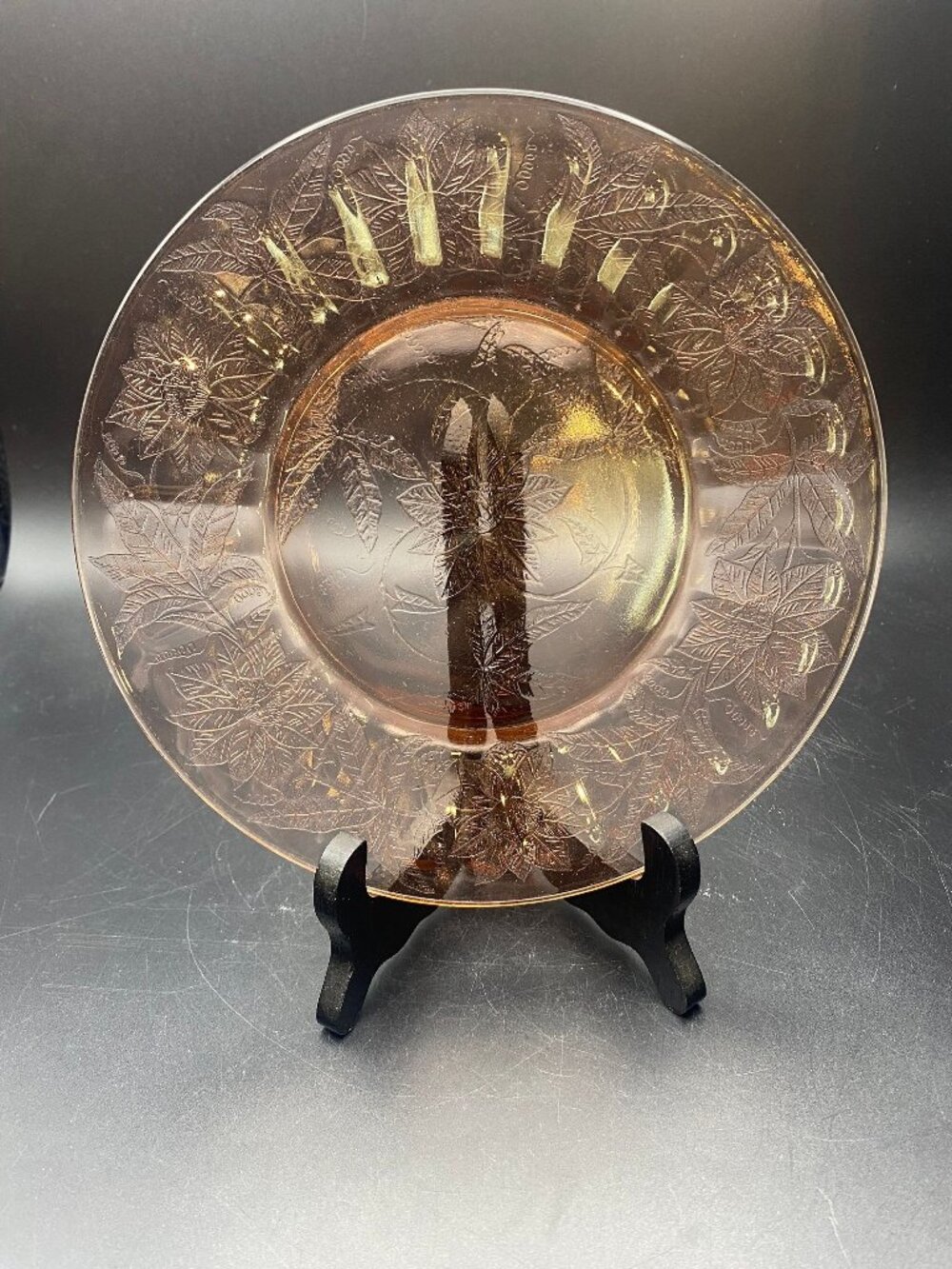 Jeanette Glass Pink Poinsettia Salad Plate